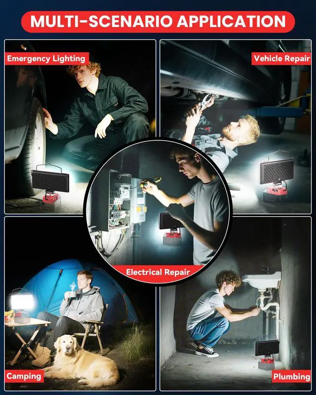 Alt view image 5 of 7 - LED Work Light Compatible with Milwaukee 18V Battery, 14500LM 145W Cordless Job Site Light, 140° Pivoting Head, USB & Type-C Charging, Low Voltage Protection, Portable Flood Light (Tool Only)