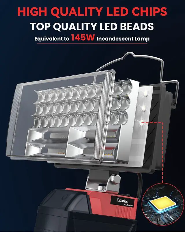 Alt view image 6 of 7 - LED Work Light Compatible with Milwaukee 18V Battery, 14500LM 145W Cordless Job Site Light, 140° Pivoting Head, USB & Type-C Charging, Low Voltage Protection, Portable Flood Light (Tool Only)