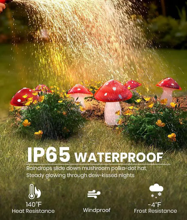 Alt view image 3 of 7 - Solar Mushroom Lights Outdoor 9 Pack, Garden Outdoor Decor, 8 Lighting Modes, IP65 Waterproof, Crystal-Clear Fairy Decoration for Pathway/Yard/Flower Bed/Patio/Landscape/Backyard/Dwarf, String 30 FT