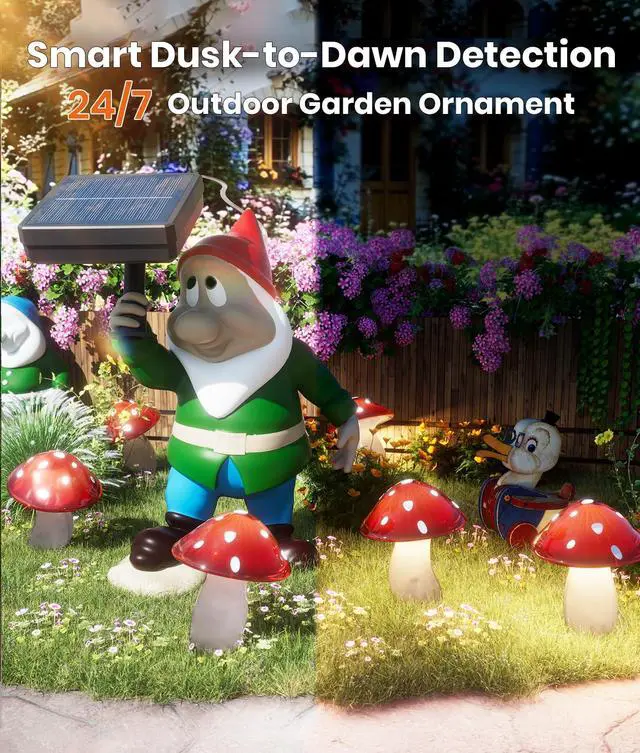 Alt view image 4 of 7 - Solar Mushroom Lights Outdoor 9 Pack, Garden Outdoor Decor, 8 Lighting Modes, IP65 Waterproof, Crystal-Clear Fairy Decoration for Pathway/Yard/Flower Bed/Patio/Landscape/Backyard/Dwarf, String 30 FT