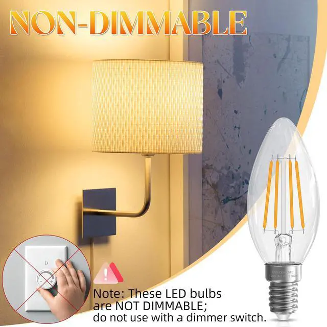 Alt view image 4 of 7 - E12 Candelabra Bulb 40 watt Equivalent, E12 LED Bulb Soft White | 2700K Chandelier Light Bulbs, Non-Dimmable B10 Candle Light Bulbs, 400LM, Candelabra Bulbs, 90+CRI, Clear Glass, 12 Pack