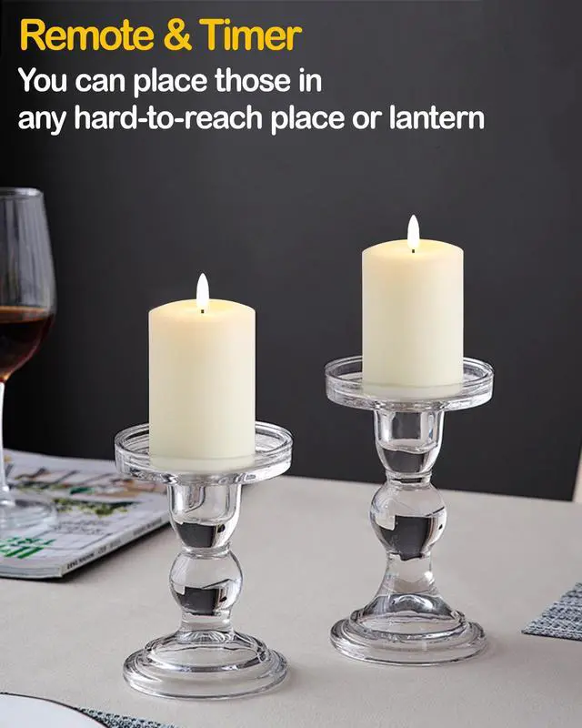 Alt view image 2 of 7 - 3"x4" Flickering Flameless Candles with Remote Timer, LED Candles | Set of 3 Ivory Battery Operated Candles, Fake Pillar Candles for Fireplace, Centerpiece and Rustic Decor (Real Wax)