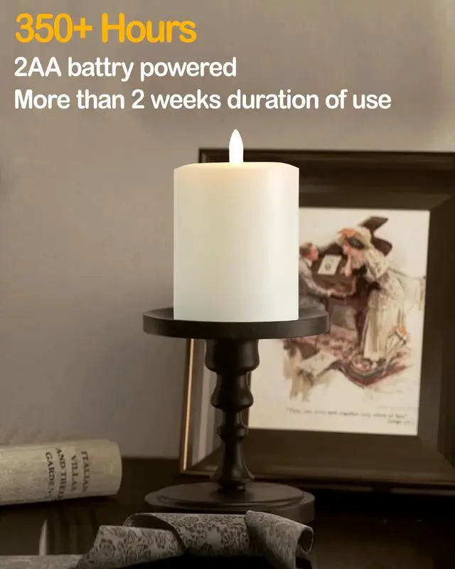 Alt view image 4 of 7 - 3"x4" Flickering Flameless Candles with Remote Timer, LED Candles | Set of 3 Ivory Battery Operated Candles, Fake Pillar Candles for Fireplace, Centerpiece and Rustic Decor (Real Wax)