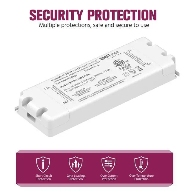 Alt view image 3 of 7 - 25W 24V Triac Dimmable LED Driver, AC 120V to DC Power Supply | Compatible with Lutron and Leviton Dimmers, Transformer for LED Lighting, Class 2, ETL Certified