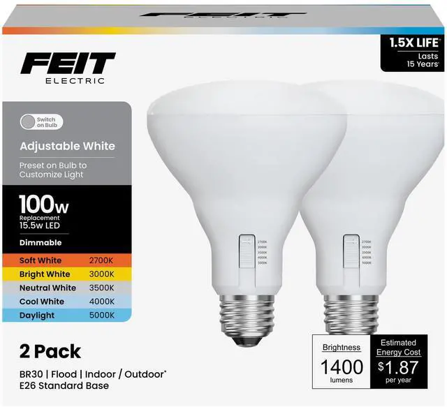 Main image of BR30 LED Light Bulb 5CCT Dimmable - 100W Equivalent 2 Pack
