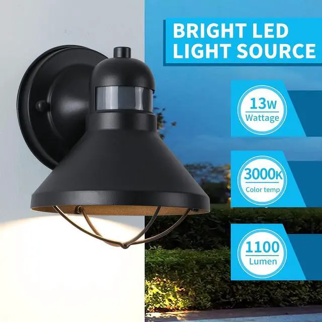 Alt view image 6 of 7 - Dusk to Dawn Motion Sensor Outdoor LED Porch Wall Light Fixture | Exterior Barn Lantern Black Farmhouse Sconce Lighting Rustic Wall Mount Lamp for Garage Patio Balcony Entryway Doorway