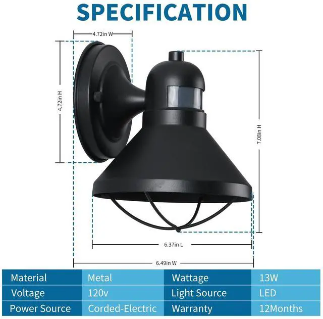 Alt view image 7 of 7 - Dusk to Dawn Motion Sensor Outdoor LED Porch Wall Light Fixture | Exterior Barn Lantern Black Farmhouse Sconce Lighting Rustic Wall Mount Lamp for Garage Patio Balcony Entryway Doorway
