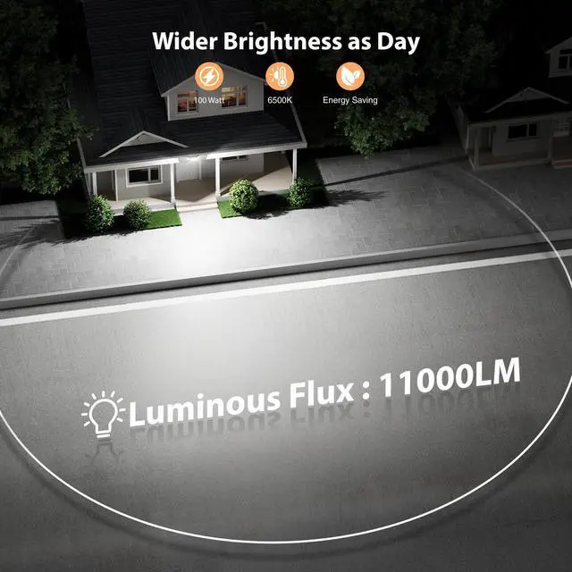 Alt view image 3 of 7 - 100W 11000LM Flood Lights Outdoor, Brightness Security LED Flood Lights with 3 Adjustable Heads, Switch Controlled, IP65 Waterproof 6500K Outside Exterior Flood Light for Yard Garage Eave Patio