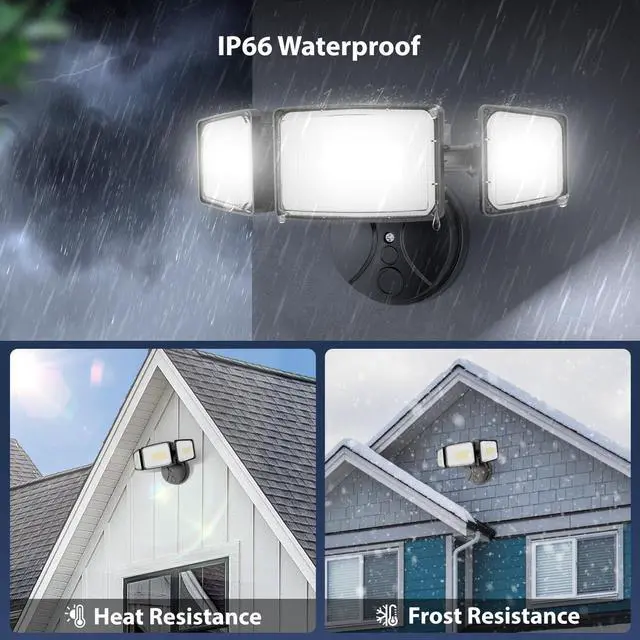 Alt view image 6 of 7 - 100W 11000LM Flood Lights Outdoor, Brightness Security LED Flood Lights with 3 Adjustable Heads, Switch Controlled, IP65 Waterproof 6500K Outside Exterior Flood Light for Yard Garage Eave Patio
