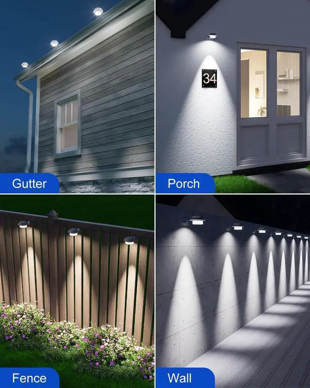 Alt view image 4 of 7 - 8 Pack White Solar Powered Gutter Lights Outdoor Decorative Waterproof Led Fence Lamp for Lighting Railing, Outside Wall, Deck, Garden, Path, Backyard, Sidewalk, Yard, Patio, No Drilling Installation