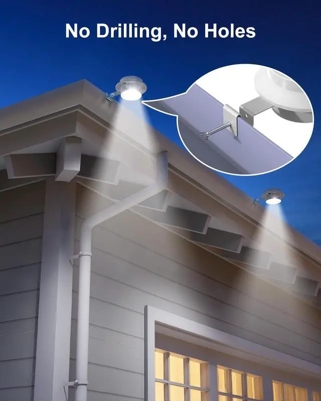 Alt view image 3 of 7 - 8 Pack White Solar Powered Gutter Lights Outdoor Decorative Waterproof Led Fence Lamp for Lighting Railing, Outside Wall, Deck, Garden, Path, Backyard, Sidewalk, Yard, Patio, No Drilling Installation