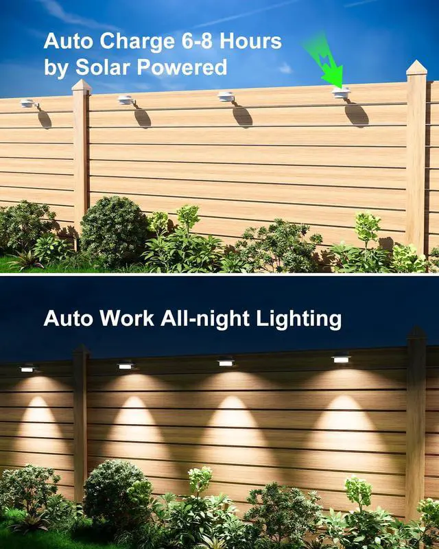 Alt view image 6 of 7 - 8 Pack White Solar Powered Gutter Lights Outdoor Decorative Waterproof Led Fence Lamp for Lighting Railing, Outside Wall, Deck, Garden, Path, Backyard, Sidewalk, Yard, Patio, No Drilling Installation