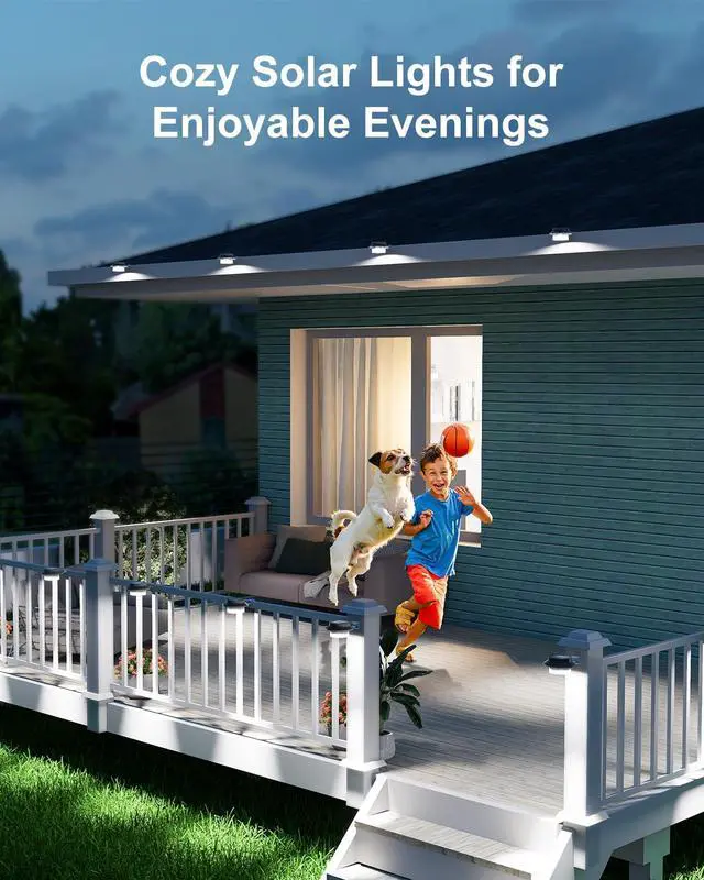 Alt view image 7 of 7 - 8 Pack White Solar Powered Gutter Lights Outdoor Decorative Waterproof Led Fence Lamp for Lighting Railing, Outside Wall, Deck, Garden, Path, Backyard, Sidewalk, Yard, Patio, No Drilling Installation