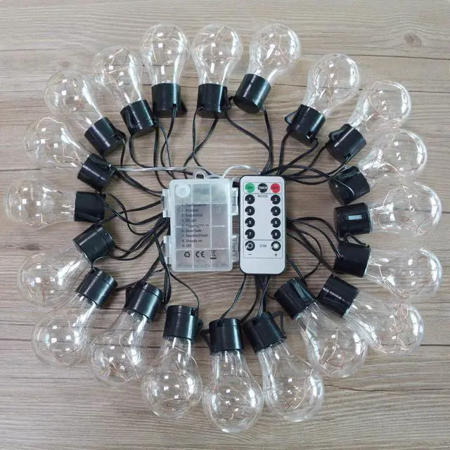 Alt view image 2 of 7 - 14ft Battery Operated 20 Hanging Bulb 100 LED String Lights, Vintage Commercial Battery Outdoor Lights for Indoor Outdoor Decorations Home, Bedroom, Patio, Balcony, Christmas Party (8 Modes)
