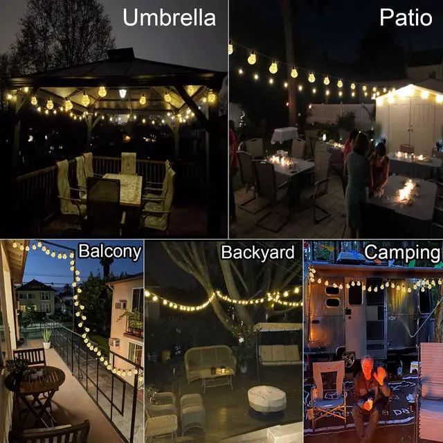 Alt view image 5 of 7 - 14ft Battery Operated 20 Hanging Bulb 100 LED String Lights, Vintage Commercial Battery Outdoor Lights for Indoor Outdoor Decorations Home, Bedroom, Patio, Balcony, Christmas Party (8 Modes)