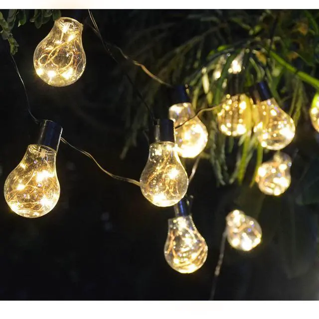 Alt view image 6 of 7 - 14ft Battery Operated 20 Hanging Bulb 100 LED String Lights, Vintage Commercial Battery Outdoor Lights for Indoor Outdoor Decorations Home, Bedroom, Patio, Balcony, Christmas Party (8 Modes)