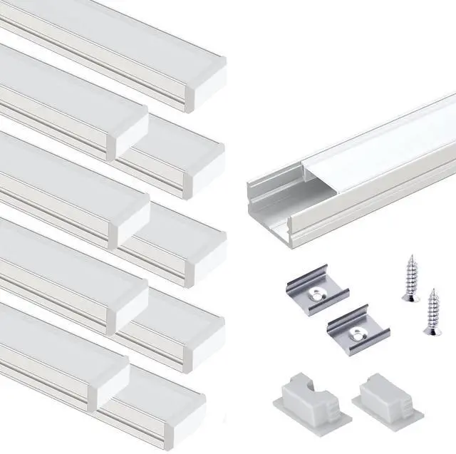Main image of 10Pack 3.3 ft LED Aluminum Channel with Milky White Cover U Shape 15x8mm, Led Strip Light Track with End Caps and Mounting Clips Accessories, Aluminum Profile for Led Strip Lights