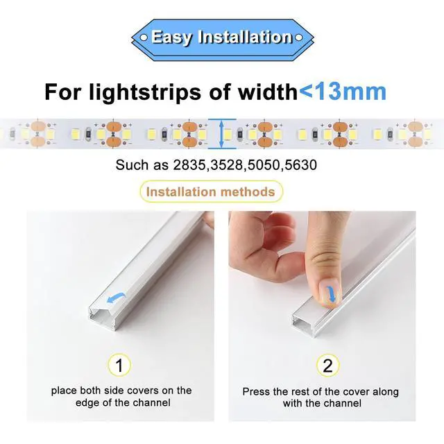 Alt view image 3 of 6 - 10Pack 3.3 ft LED Aluminum Channel with Milky White Cover U Shape 15x8mm, Led Strip Light Track with End Caps and Mounting Clips Accessories, Aluminum Profile for Led Strip Lights