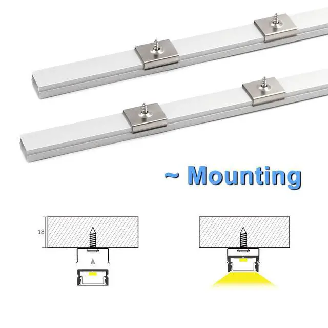Alt view image 4 of 6 - 10Pack 3.3 ft LED Aluminum Channel with Milky White Cover U Shape 15x8mm, Led Strip Light Track with End Caps and Mounting Clips Accessories, Aluminum Profile for Led Strip Lights