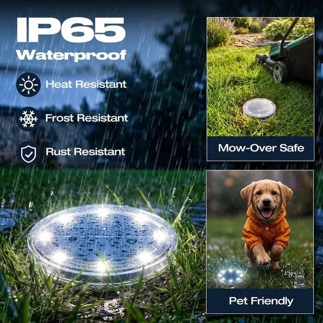 Alt view image 3 of 7 - Mini Solar Ground Lights, 24 Pack 2.2 Inch Flat Solar Lights Outdoor Waterproof, MowOver Safe, Upgraded LED Landscape Lighting for Outside Garden Lawn Pathway Patio Yard Driveway,Cold White