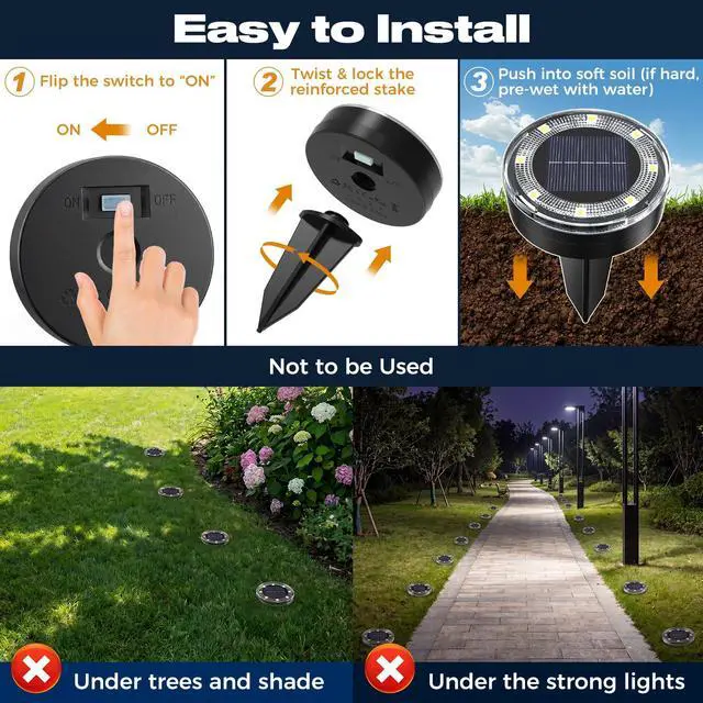 Alt view image 6 of 7 - Mini Solar Ground Lights, 24 Pack 2.2 Inch Flat Solar Lights Outdoor Waterproof, MowOver Safe, Upgraded LED Landscape Lighting for Outside Garden Lawn Pathway Patio Yard Driveway,Cold White