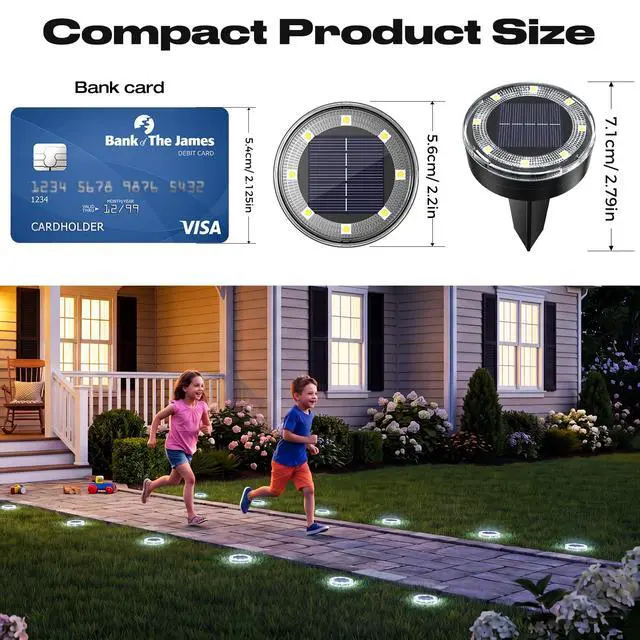 Alt view image 5 of 7 - Mini Solar Ground Lights, 24 Pack 2.2 Inch Flat Solar Lights Outdoor Waterproof, MowOver Safe, Upgraded LED Landscape Lighting for Outside Garden Lawn Pathway Patio Yard Driveway,Cold White