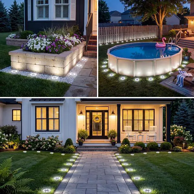 Alt view image 7 of 7 - Mini Solar Ground Lights, 24 Pack 2.2 Inch Flat Solar Lights Outdoor Waterproof, MowOver Safe, Upgraded LED Landscape Lighting for Outside Garden Lawn Pathway Patio Yard Driveway,Cold White
