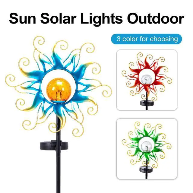 Alt view image 2 of 7 - ZHQIAN Solar Lights Outdoor Garden Decor, Blue Metal Sun Crackle Glass Globe Stake Waterproof 30LED Decorations Unique Gifts for Women,Mom,Outside, Patio,Lawn,Yard,Pathway