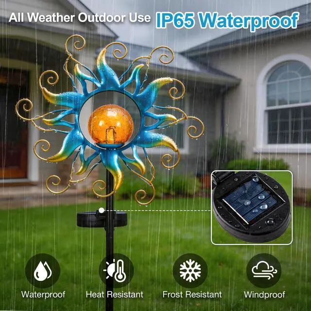 Alt view image 4 of 7 - ZHQIAN Solar Lights Outdoor Garden Decor, Blue Metal Sun Crackle Glass Globe Stake Waterproof 30LED Decorations Unique Gifts for Women,Mom,Outside, Patio,Lawn,Yard,Pathway
