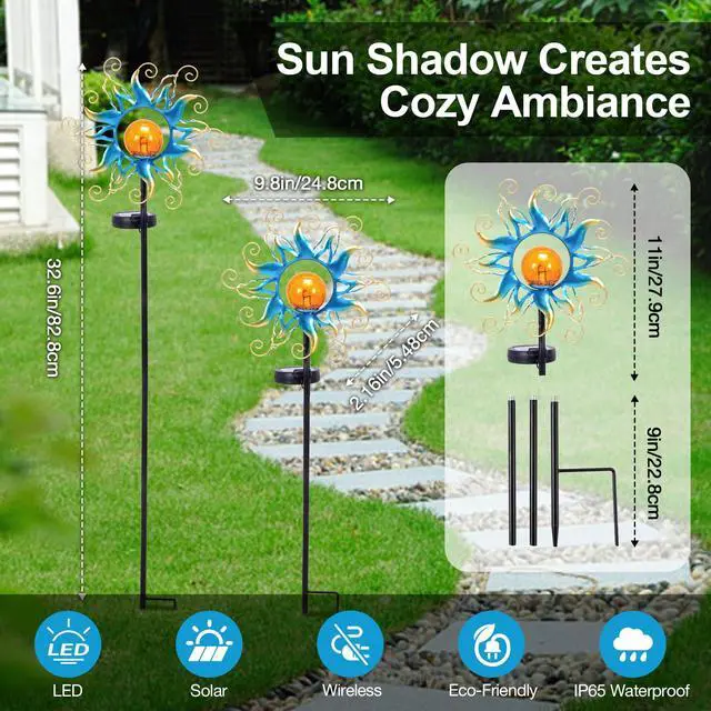 Alt view image 3 of 7 - ZHQIAN Solar Lights Outdoor Garden Decor, Blue Metal Sun Crackle Glass Globe Stake Waterproof 30LED Decorations Unique Gifts for Women,Mom,Outside, Patio,Lawn,Yard,Pathway