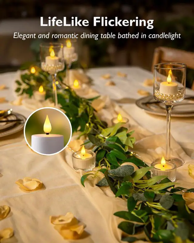 Alt view image 3 of 7 - 6-Pack Rechargeable Tea Lights Candles with Remote, 2/4/6/8H Timer | Flameless Flickering Battery Operated LED Tealights with Charging Base for Votive Cups, Glass Holders and Cozy Home Ambiance