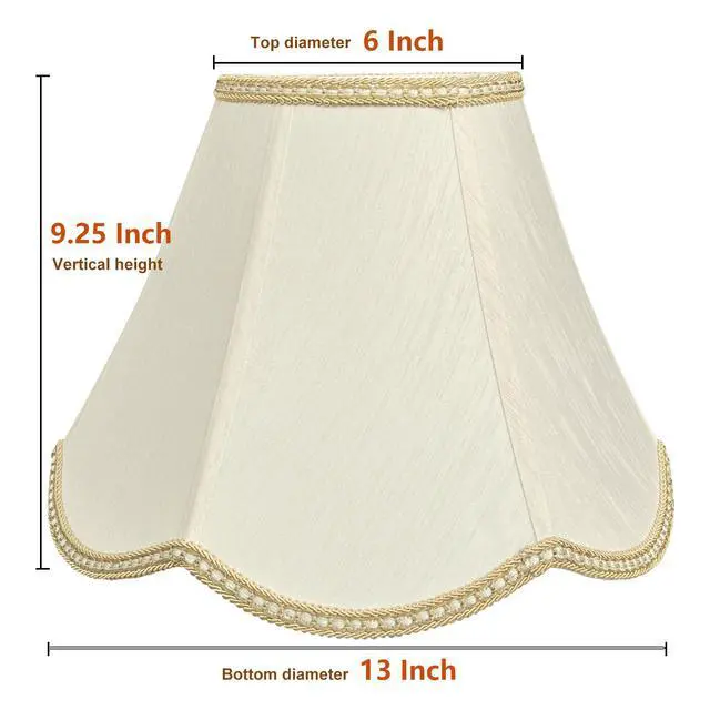 Alt view image 2 of 6 - Small Scalloped Lamp shades, 6" x 13" x 9.25" bell shaped Lampshade | Handmade beige DIY Vintage lamp shades for Floor or Table Lamp