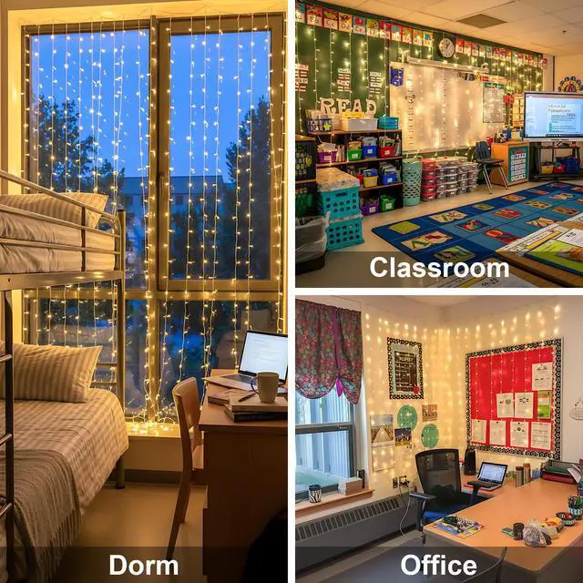 Alt view image 3 of 7 - Curtain Lights for Bedroom Backdrop 300 LED Plug in 9.8x9.8ft | Linkable up to 4 Sets,Plug-in Remote, Dimmable, Timer, 8 Modes, Indoor Outdoor Decor for Dorm, Party, Garden, Window