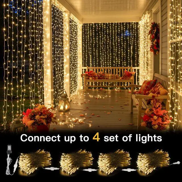 Alt view image 6 of 7 - Curtain Lights for Bedroom Backdrop 300 LED Plug in 9.8x9.8ft | Linkable up to 4 Sets,Plug-in Remote, Dimmable, Timer, 8 Modes, Indoor Outdoor Decor for Dorm, Party, Garden, Window
