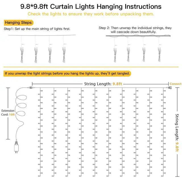 Alt view image 7 of 7 - Curtain Lights for Bedroom Backdrop 300 LED Plug in 9.8x9.8ft | Linkable up to 4 Sets,Plug-in Remote, Dimmable, Timer, 8 Modes, Indoor Outdoor Decor for Dorm, Party, Garden, Window