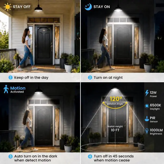 Alt view image 2 of 7 - 12W Motion Sensor Led Light Bulbs, 100W Equivalent E26 6500K 1000Lm | Dusk to Dawn Activated Security 120V Bulb,Auto On/Off Indoor Outdoor Lighting for Front Door Garage Basement Storage Closet
