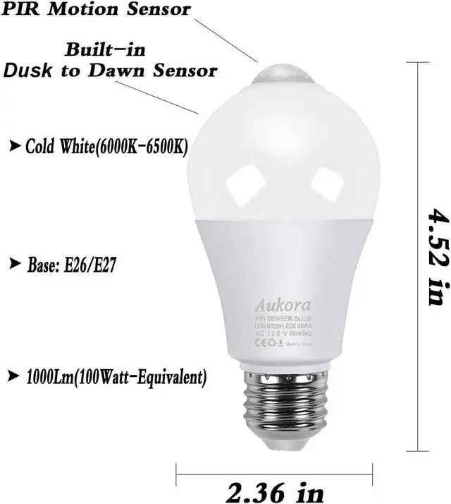 Alt view image 3 of 7 - 12W Motion Sensor Led Light Bulbs, 100W Equivalent E26 6500K 1000Lm | Dusk to Dawn Activated Security 120V Bulb,Auto On/Off Indoor Outdoor Lighting for Front Door Garage Basement Storage Closet