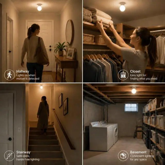 Alt view image 7 of 7 - 12W Motion Sensor Led Light Bulbs, 100W Equivalent E26 6500K 1000Lm | Dusk to Dawn Activated Security 120V Bulb,Auto On/Off Indoor Outdoor Lighting for Front Door Garage Basement Storage Closet
