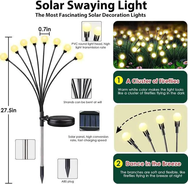 Alt view image 4 of 7 - 6 Pack Solar Garden Lights Outdoor Waterproof Firefly Lights Warm White | 2 Lighting Mode, Auto On/Off, Sway with Wind, Waterproof Solar lights Outdoor for Garden Yard Pathway Landscape Decorations