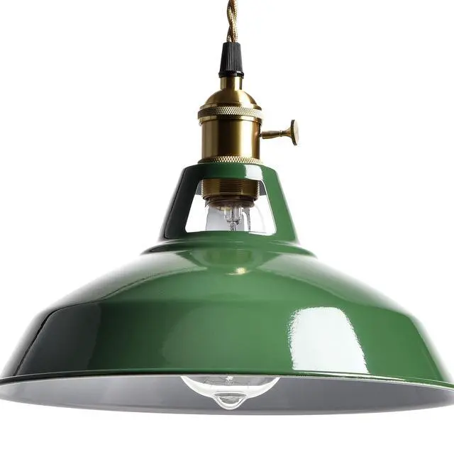 Alt view image 2 of 7 - Modern Green Plug-in Pendant Light Macaron Kitchen Hanging Swag Lamp | 10.06"W Metal Barn Shade with On-Off Switch Plug Cord Light for Bedroom Foyer Dining Bar Loft Restaurants