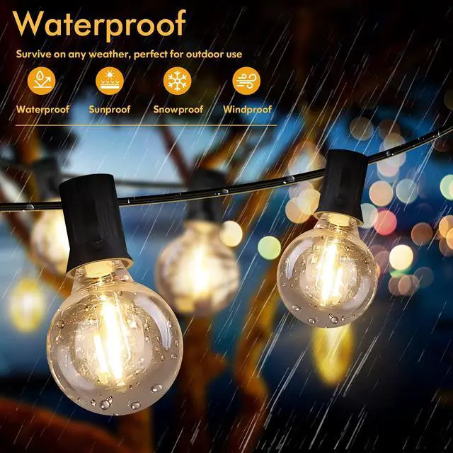 Alt view image 3 of 7 - 100FT LED Outdoor String Lights Patio Light with 52 Shatterproof G40 Dimmable Globe Bulb, 2-Pack 50FT Waterproof Outside Hanging String Light for Christmas Backyard Porch Balcony Gazebo Party