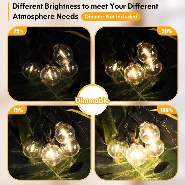 Alt view image 5 of 7 - 100FT LED Outdoor String Lights Patio Light with 52 Shatterproof G40 Dimmable Globe Bulb, 2-Pack 50FT Waterproof Outside Hanging String Light for Christmas Backyard Porch Balcony Gazebo Party