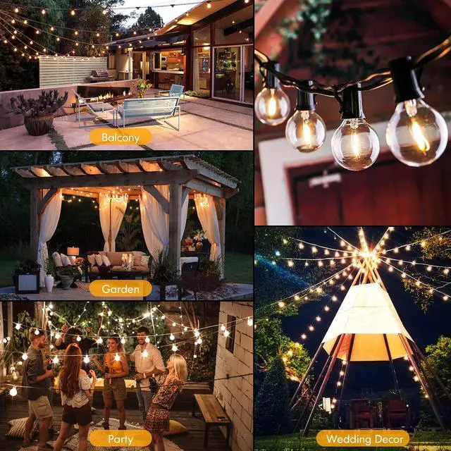 Alt view image 7 of 7 - 100FT LED Outdoor String Lights Patio Light with 52 Shatterproof G40 Dimmable Globe Bulb, 2-Pack 50FT Waterproof Outside Hanging String Light for Christmas Backyard Porch Balcony Gazebo Party