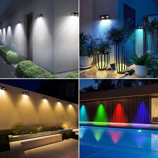 Alt view image 4 of 7 - Fence Lights Solar Powered 8 Pack LED Color Changing Outdoor Lights | Warm White/ Cool White/ RGB; 9 Color 11 Mode; Waterproof Lighting Outside Vinyl Fence Wall Railing Lights for Halloween Xmas