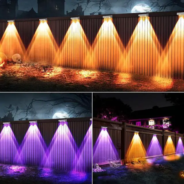 Alt view image 3 of 7 - Fence Lights Solar Powered 8 Pack LED Color Changing Outdoor Lights | Warm White/ Cool White/ RGB; 9 Color 11 Mode; Waterproof Lighting Outside Vinyl Fence Wall Railing Lights for Halloween Xmas