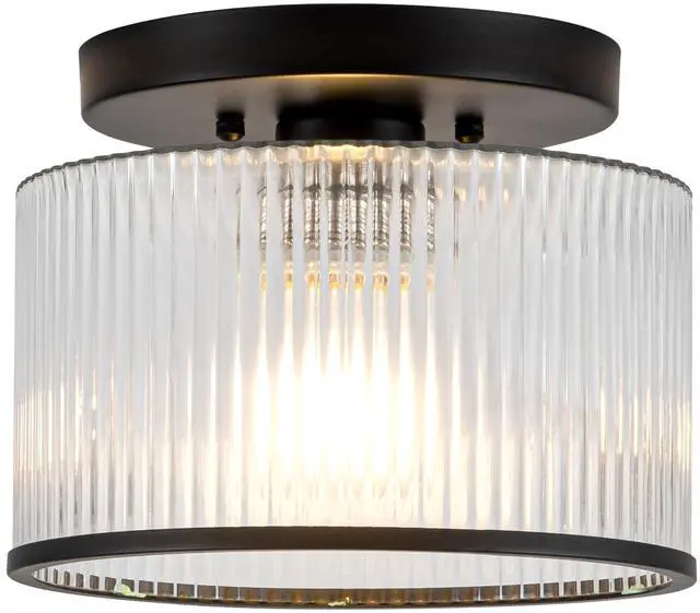 Main image of Glass Ceiling Light, Clear Ribbed Glass Ceiling Light Fixture with Black Metal Frame, Modern Semi Flush Mount Ceiling Light for Hallway, Bedroom, Bathroom, Entryway, Kitchen
