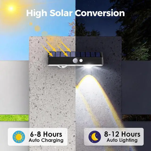 Alt view image 4 of 7 - Solar Fence Lights Outdoor with Motion Sensor,Fence Lights Solar Powered,IP65 Waterproof,3 Modes LED Solar Lights for Patio,Backyard,Railing,Wall,Nighttime,Party,Pool,8 Pack,Cool White