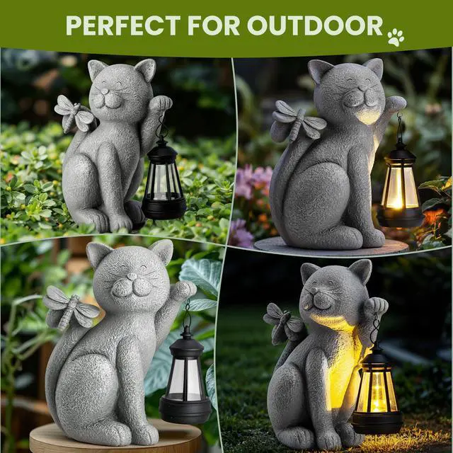 Alt view image 5 of 7 - Solar Garden Outdoor Statues Cat with Solar Lantern,Outdoor Cat Figurines Decorations,Lawn Home Decor for Patio, Balcony, Yard Ornament,Unique Housewarming and Birthdays Gifts for Mom Women Grandma