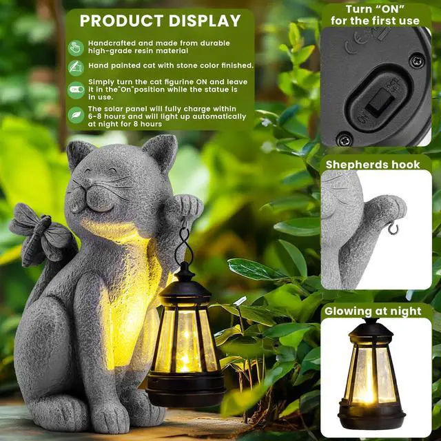 Alt view image 6 of 7 - Solar Garden Outdoor Statues Cat with Solar Lantern,Outdoor Cat Figurines Decorations,Lawn Home Decor for Patio, Balcony, Yard Ornament,Unique Housewarming and Birthdays Gifts for Mom Women Grandma