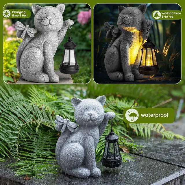 Alt view image 7 of 7 - Solar Garden Outdoor Statues Cat with Solar Lantern,Outdoor Cat Figurines Decorations,Lawn Home Decor for Patio, Balcony, Yard Ornament,Unique Housewarming and Birthdays Gifts for Mom Women Grandma